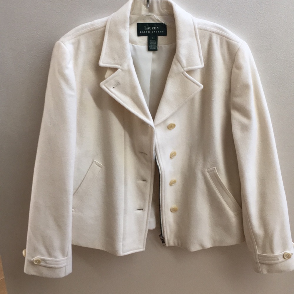 Wool,angora zip front w buttons jacket.Welt pocket
